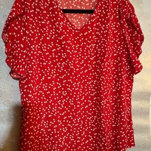 Elegant Red Heart Pattern Blouse